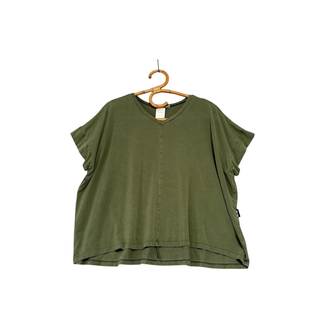Free Label | V-Neck Tee Green Boxy Relaxed Fit Stretch Size M